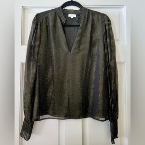 ALC Silvie Black Gold Metallic Striped Silk Chiffon High Neck Blouse size 6
